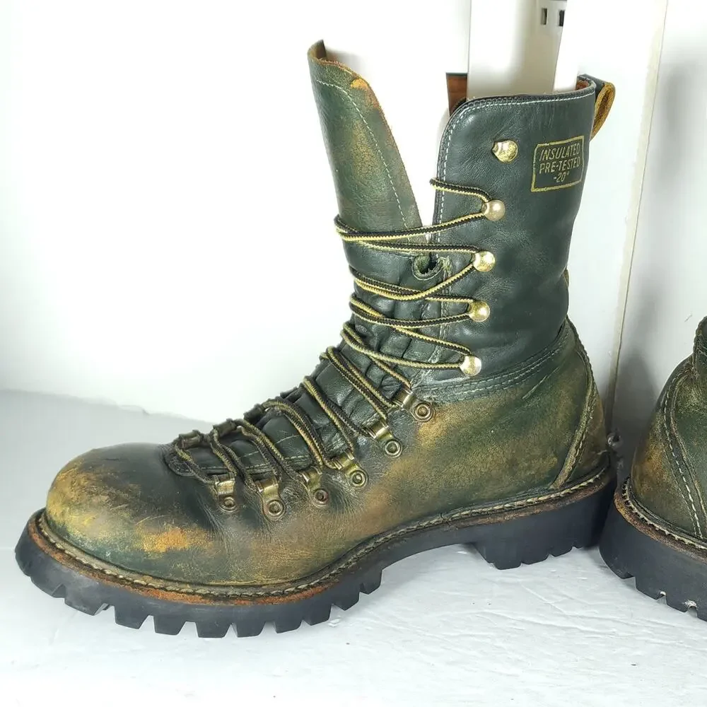 Herman Survivors Men's Vtg 60's US9/ 4N Green Leather Insulated Logger Boots